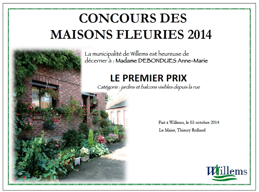 Concours des maisons fleuries 2014 Le Premier prix