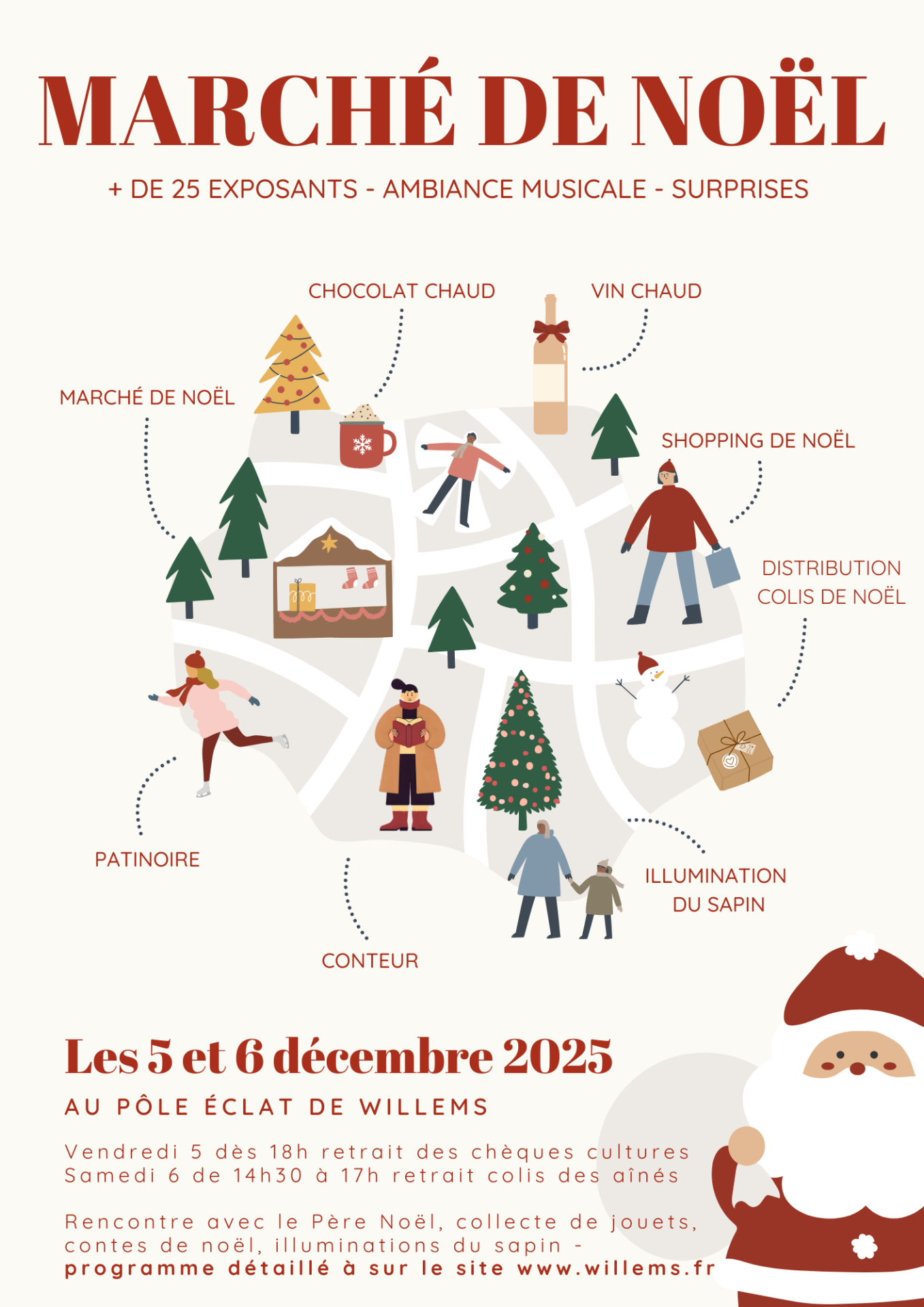 Flyer evenement marche de noel illustratif moderne colore rouge