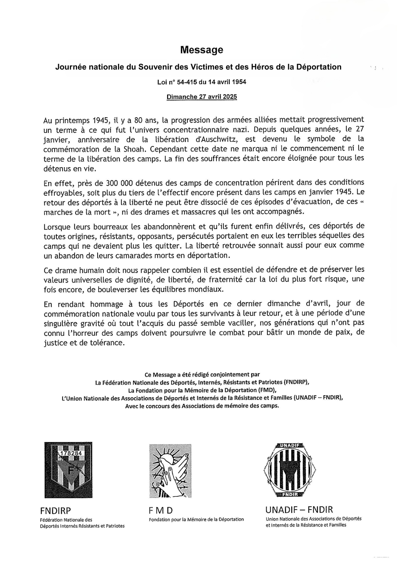 Journee nationale du souvenir des victims et des heros de la deportation 1