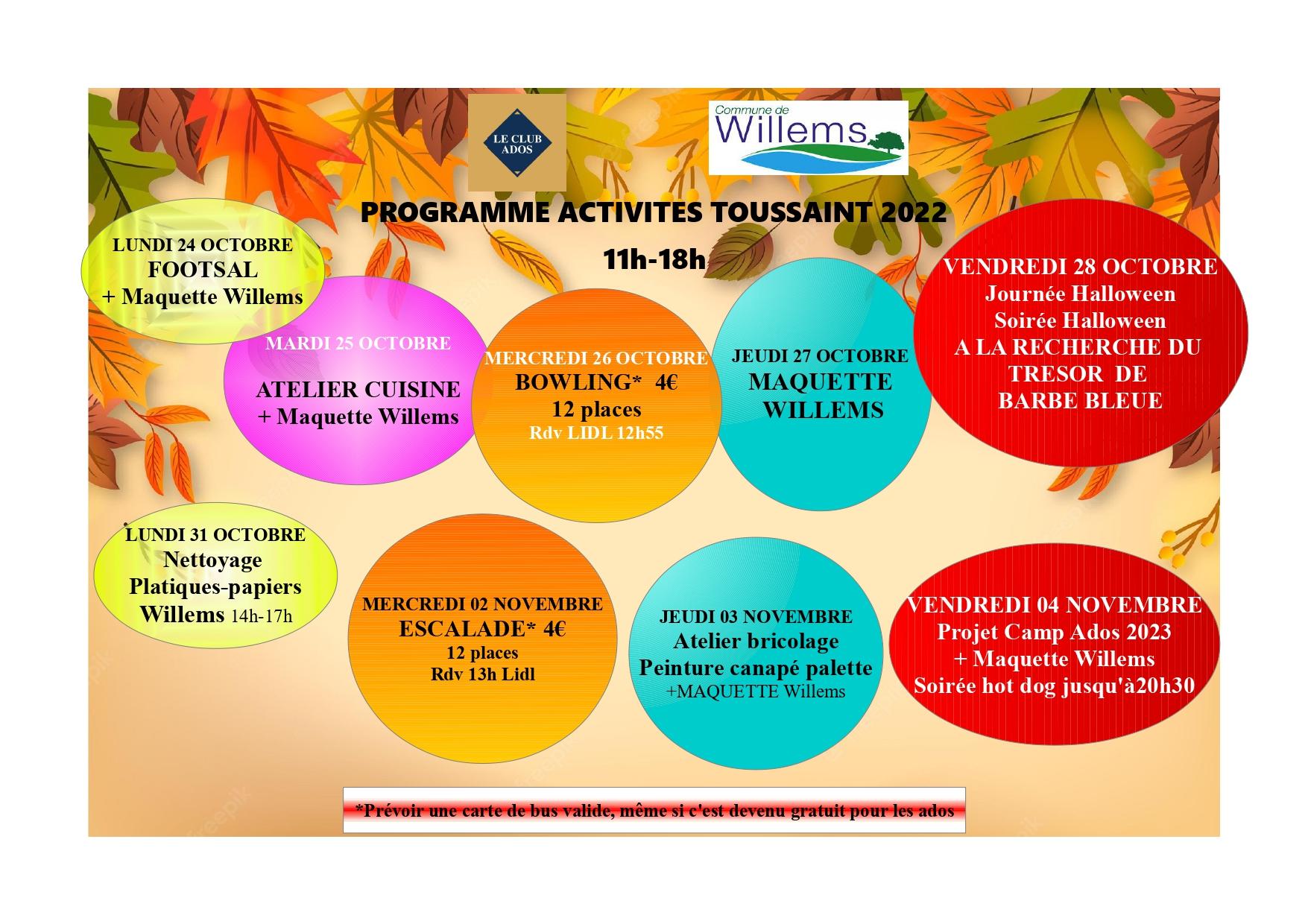 Programme vacances toussaint 2022